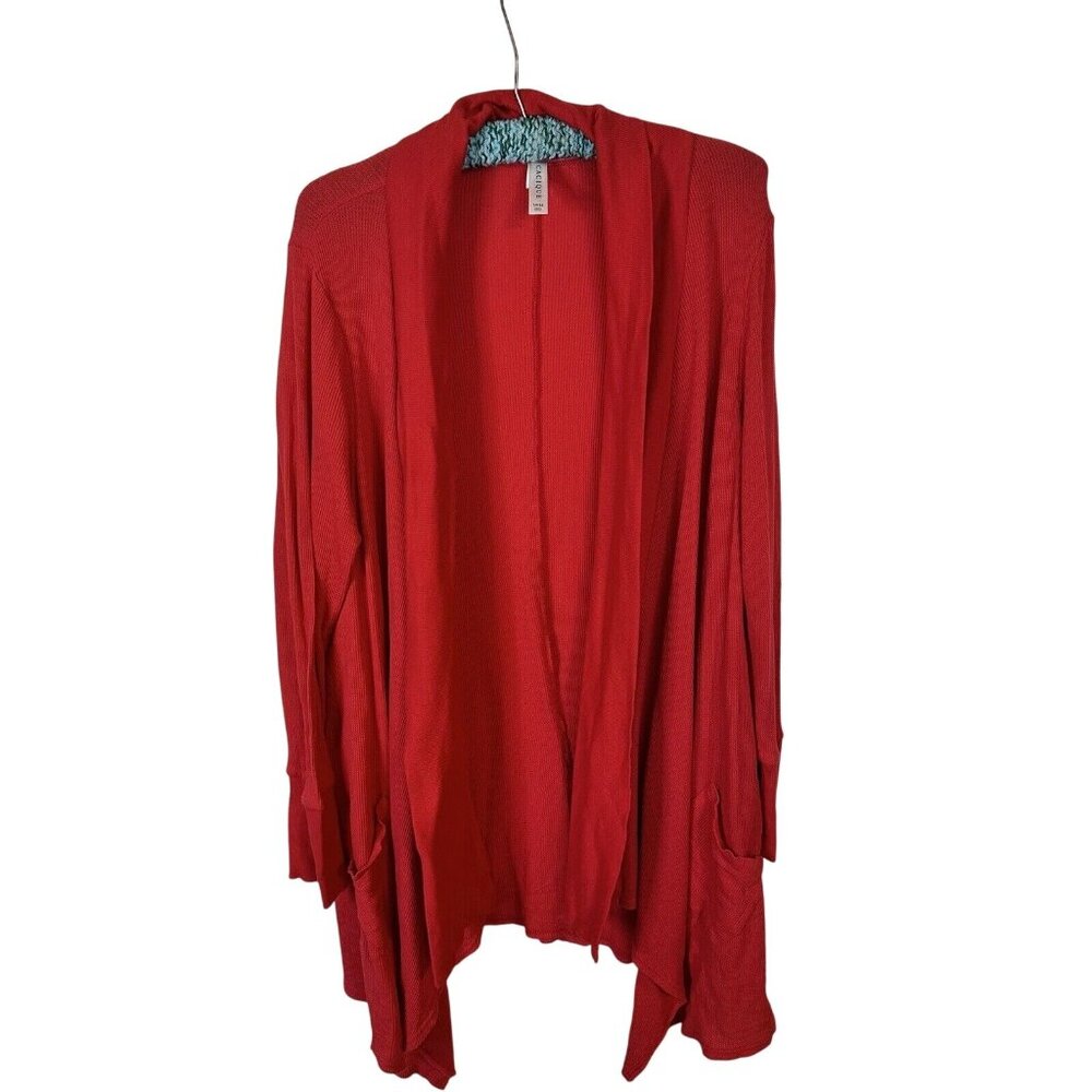 Cacique Open Front Long Sleeve Cardigan Sweater Red Size 14/16 XL Pockets